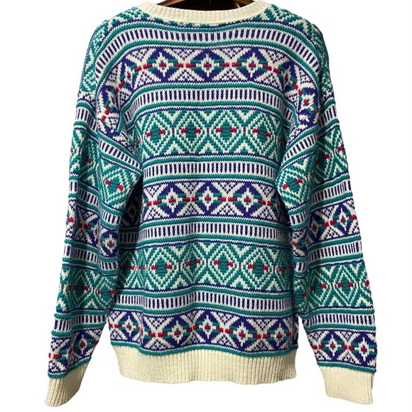 Vintage Christmas sweater aztec geometric pattern with shoulder pads, rare! - Picture 2 of 15
